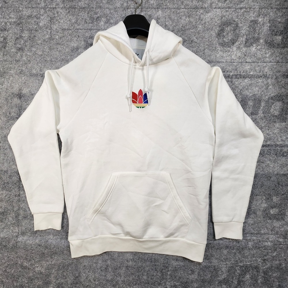 Adidas hoodie Mens Medium White with‎ multicolor logo Long Sleeve Pockets